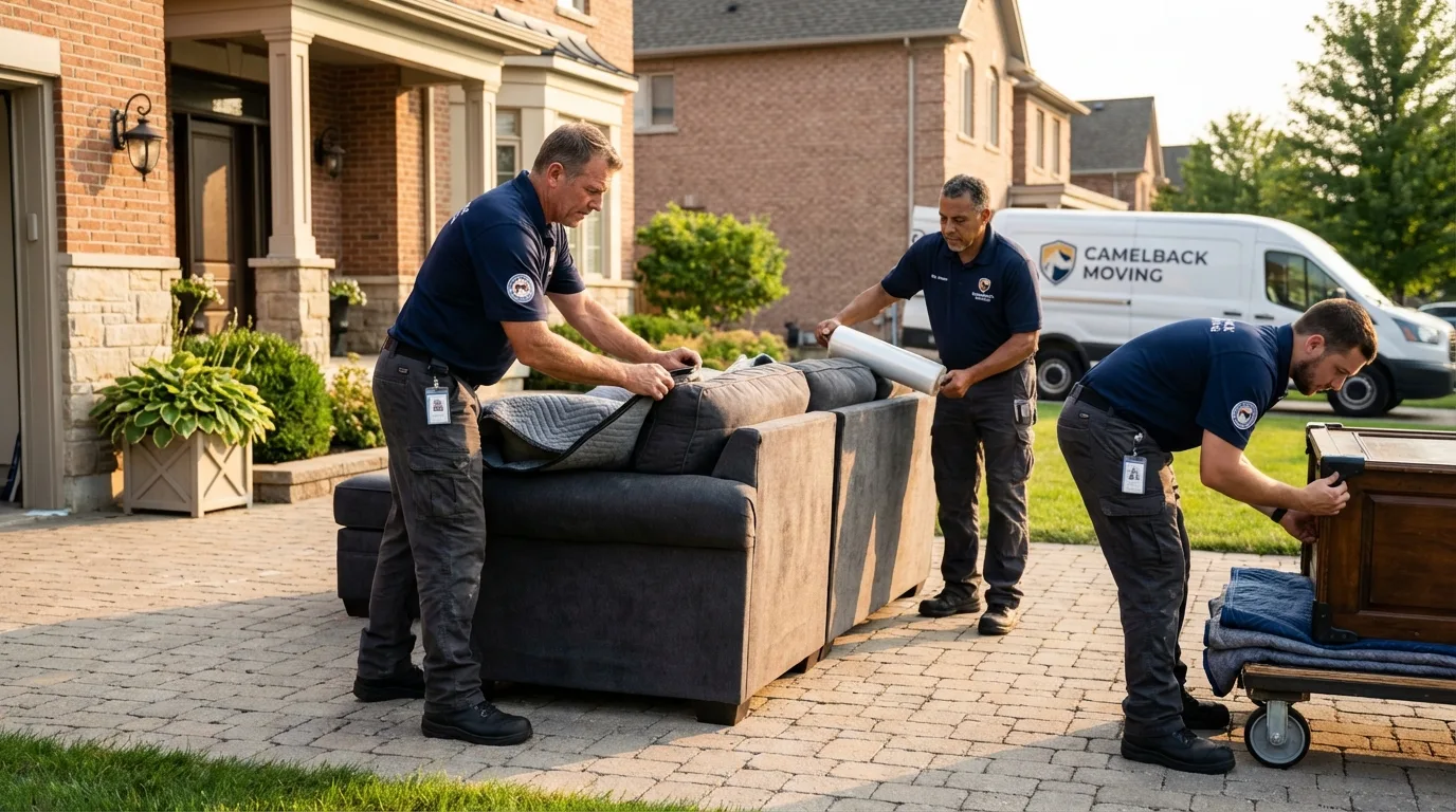 Large estate moving crew wrapping furniture in Westfield, NY