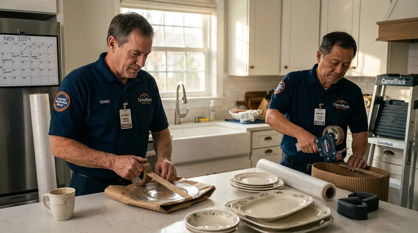 Professional crew packing kitchen dishware in Westfield, NY